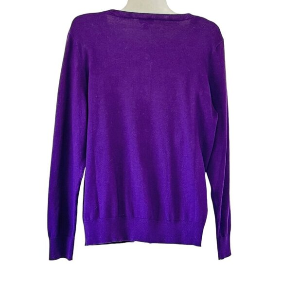 Talbots Pima Cotton Purple Cardigan Round Neck Long Sleeve Dragon Fly  Size LP - Picture 4 of 7